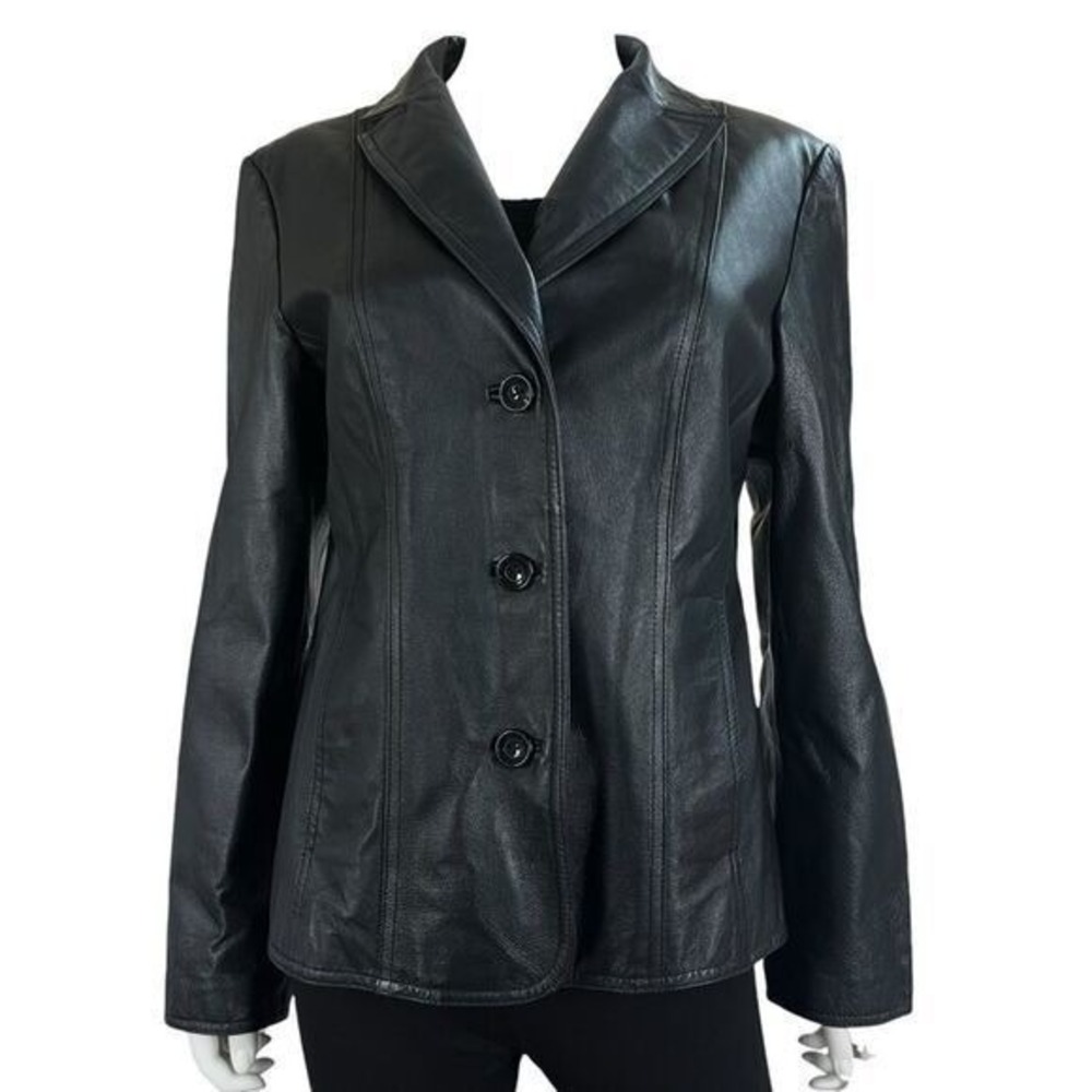 East 5th Genuine Leather Jacket Black Tailored 3 Button Minimalist Y2K Blazer M